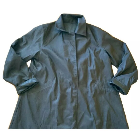 Hunter Green Long Raincoat With Concealed Button Closure & Pockets - Picture 1 of 9